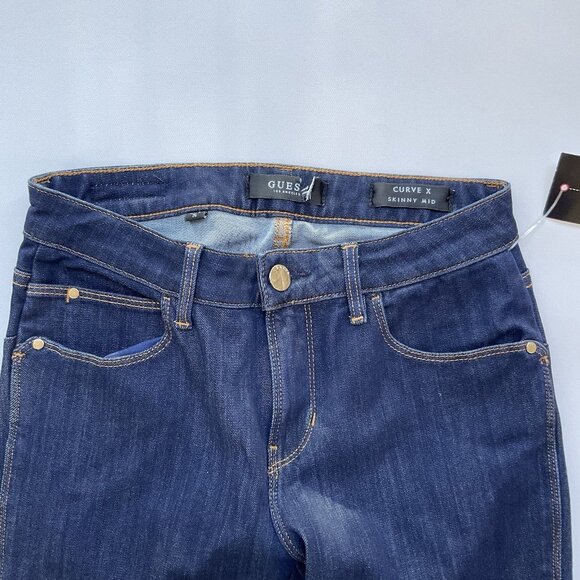 Guess Women’s Curve X Mid Rise Skinny Jeans In Dark Indigo Denim Size 26 - Picture 7 of 12